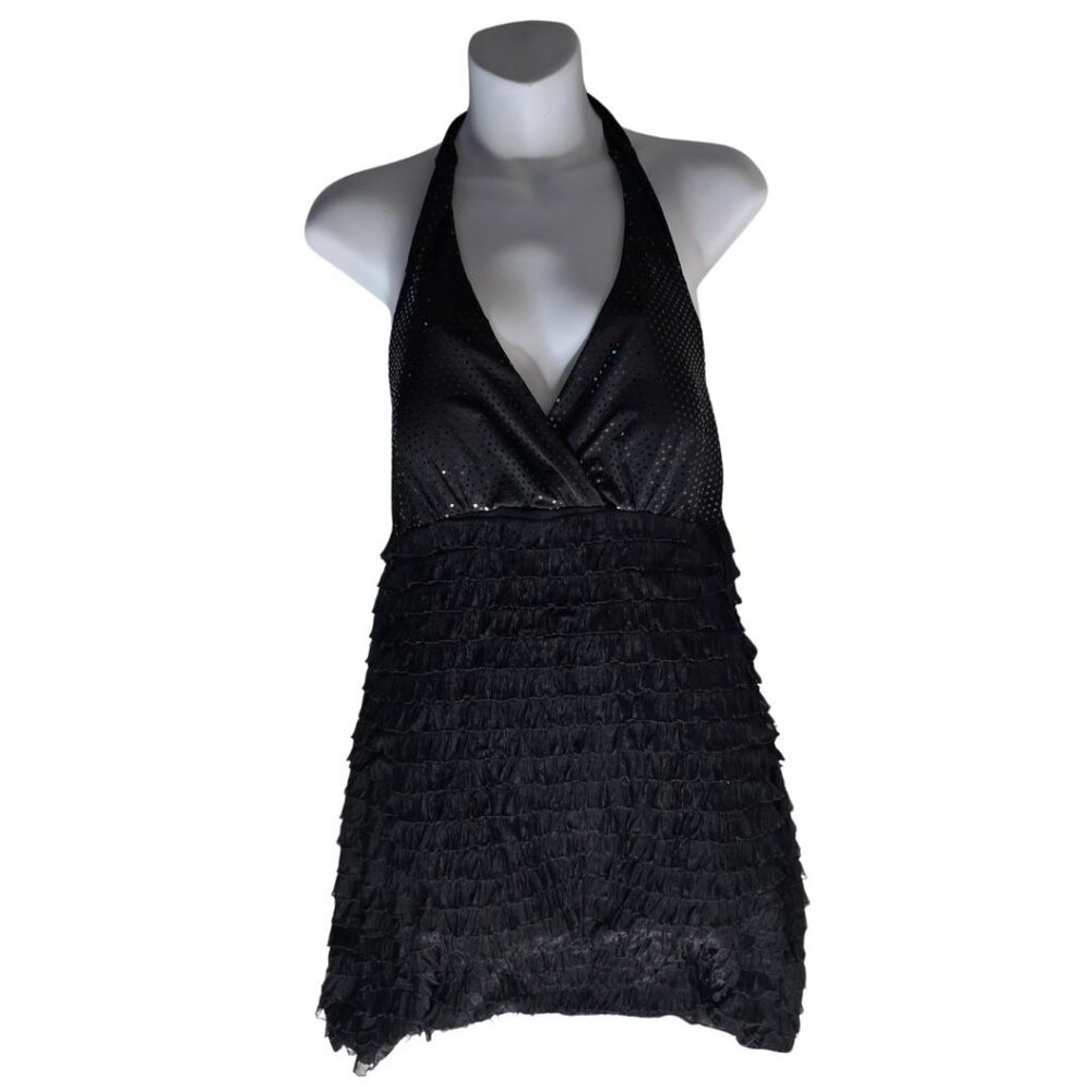 Promesa Black Halter Top Short V-Neck Dress Size Small NWT New